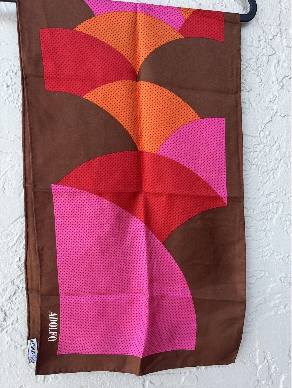Vintage Adolfo Autumn Multi-Colors Orange Brown Pink Silk scarf 13”X 44”